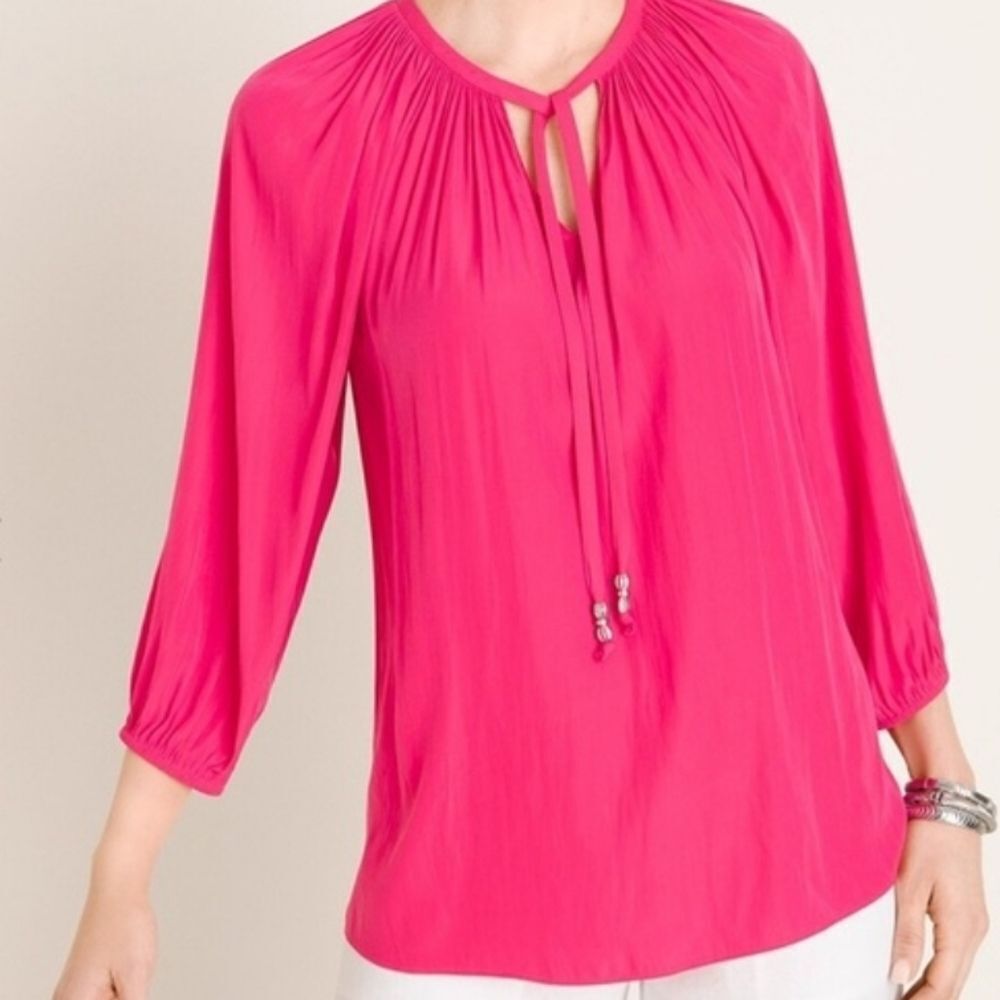 EUC Hot PINK Chico's Silky Blend Tie Blouse